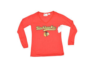 NEW Chicago Blackhawks Women's Red Long Sleeve V-Neck T-Shirt Fan Apparel Size M